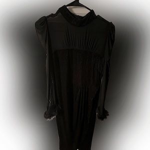 Velvet black dress with fur sleeves